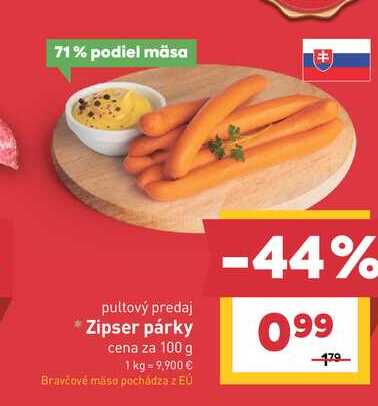 Zipser párky cena za 100 g