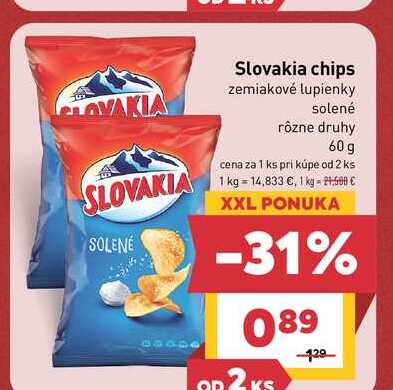 Slovakia chips zemiakové lupienky solené rôzne druhy 60 g
