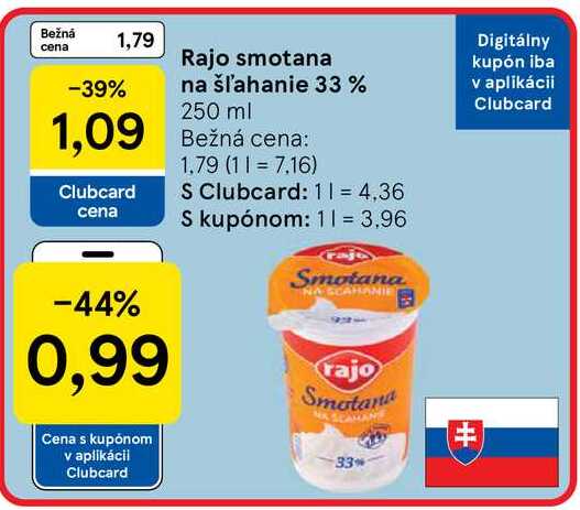 Rajo smotana na šľahanie 33% 250 ml