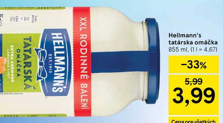 Hellmann's tatárska omáčka 855 ml