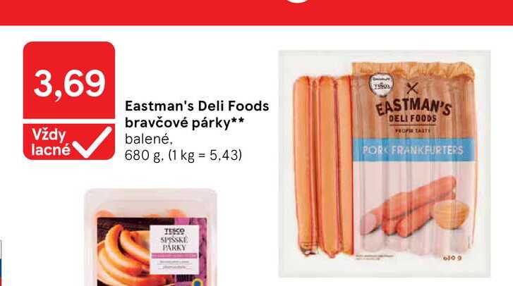 Eastman's Deli Foods bravčové párky balené 680 g