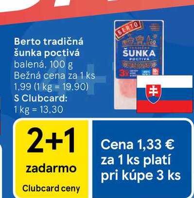 Berto tradičná šunka poctivá balená, 100 g