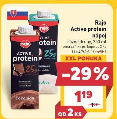 Rajo Active protein nápoj rôzne druhy, 250 ml
