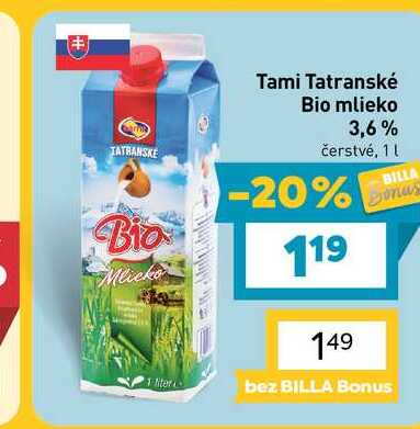 Tami Tatranské Bio mlieko 3,6% 1L