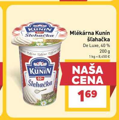 Kunín Šlehačka šľahačka De Luxe, 40% 200 g