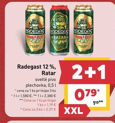 Radegast 12%, Ratar svetlé pivo plechovka, 0,5 l
