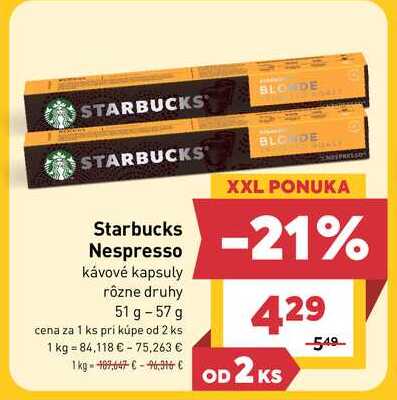 Starbucks Nespresso kávové kapsuly rôzne druhy 51 g-57 g