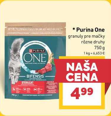 Purina One granuly pre mačky rôzne druhy 750 g