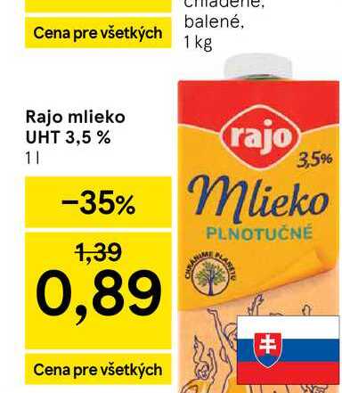 Rajo mlieko UHT 3,5 % 1l