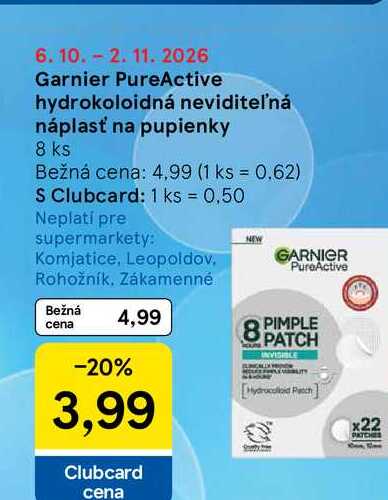 Garnier PureActive hydrokoloidná neviditeľná náplasť na pupienky 8 ks