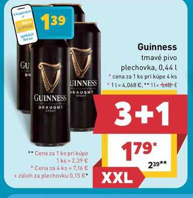 Guinness tmavé pivo plechovka, 0,44l v akcii