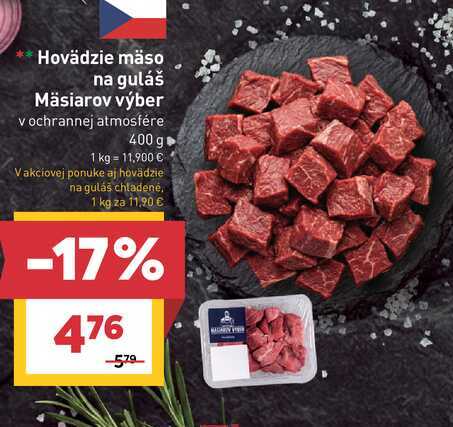 Hovädzie mäso na guláš Mäsiarov výber v ochrannej atmosfére 400 g