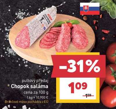 Chopok saláma cena za 100 g