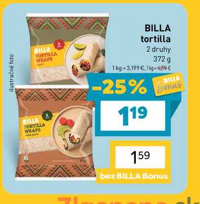 BILLA tortilla 2 druhy 372 g