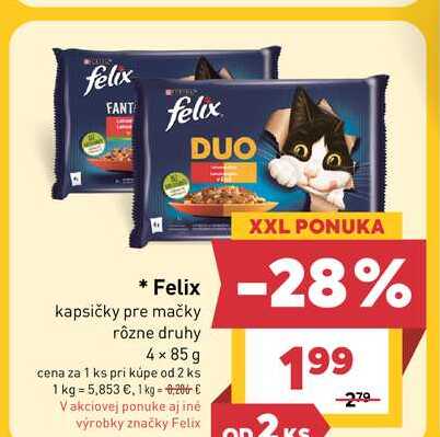 Felix kapsičky pre mačky rôzne druhy 4x85g
