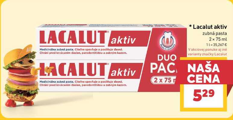 Lacalut aktiv zubná pasta 2 x 75 ml