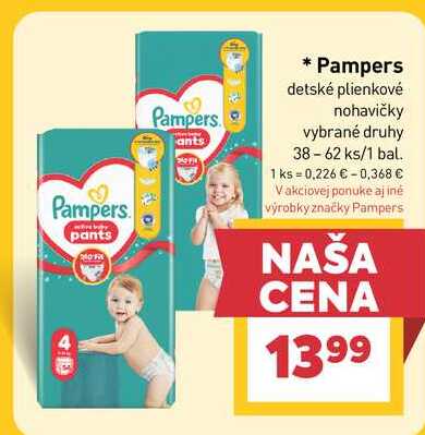 Pampers detské plienkové nohavičky vybrané druhy 38-62 ks/1 bal.  v akcii