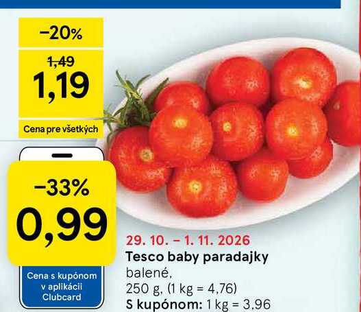Tesco baby paradajky balené 250 g