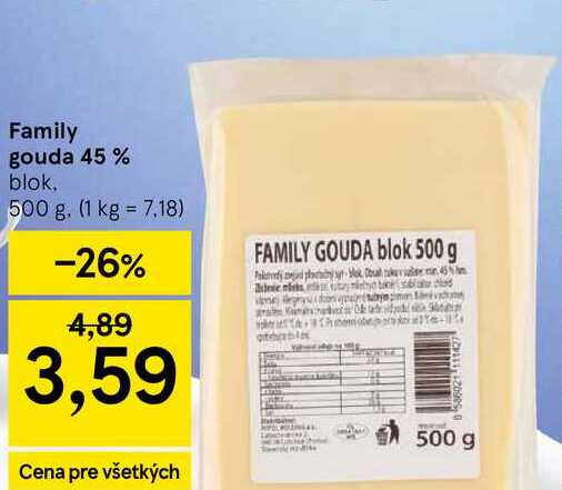 Family gouda 45 % blok 500 g