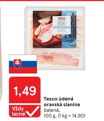 Tesco údená oravská slanina balená, 100 g