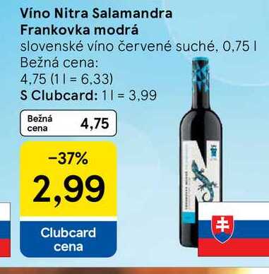 Víno Nitra Salamandra Frankovka modrá slovenské víno červené suché, 0,75 l
