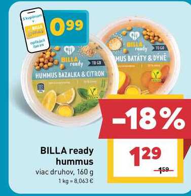 BILLA ready hummus viac druhov, 160 g