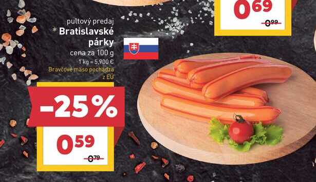 Bratislavské párky cena za 100 g