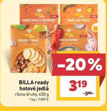 BILLA ready hotové jedlá rôzne druhy, 450 g