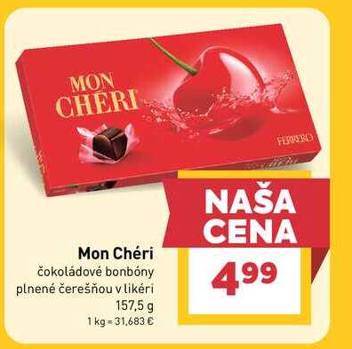 Mon Chéri čokoládové bonbóny plnené čerešňou v likéri 157,5 g