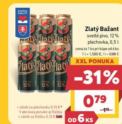 Zlatý Bažant svetlé pivo, 12% plechovka, 0,5l