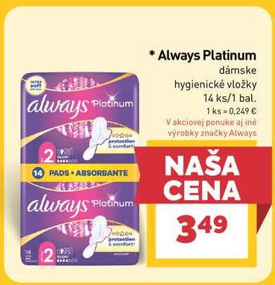 Always Platinum dámske hygienické vložky 14 ks/1 bal.